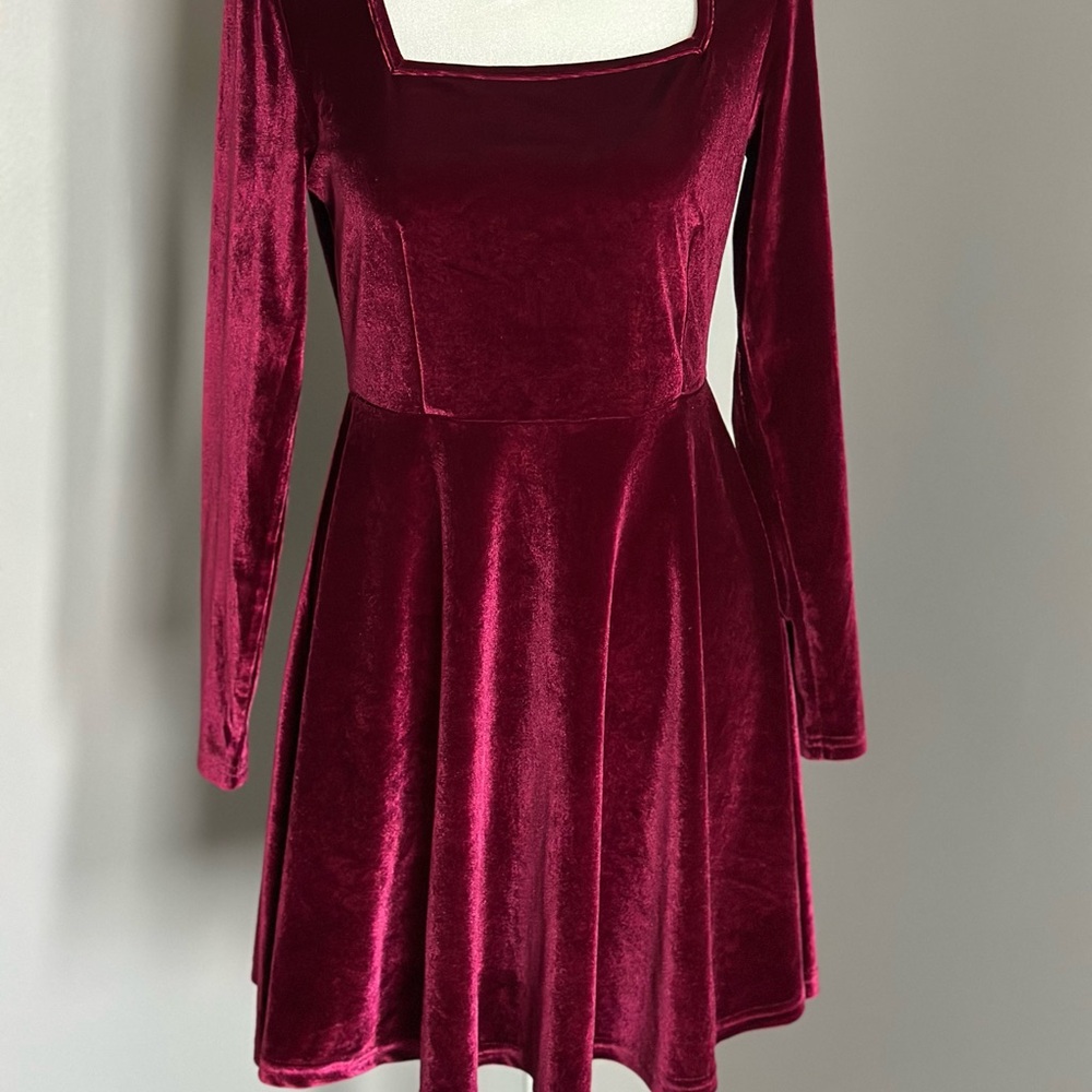 Red Velvet Long Sleeve Dress - Small